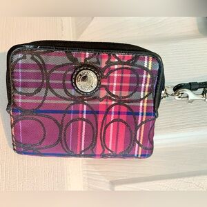 Coach Pink and Purple Plaid Wristlet